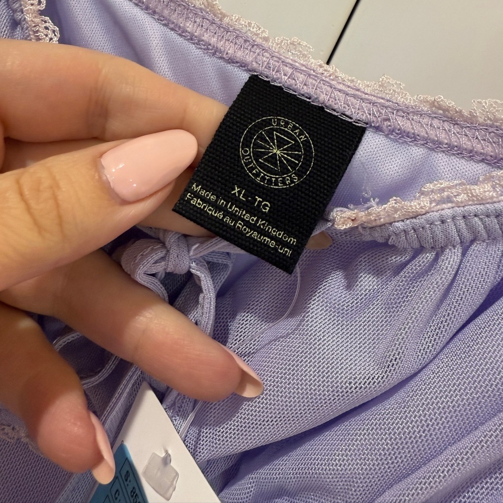 NWT UO Micro Lilac Lavender Purple Mesh Mini Fairy Dress Asymmetrical Hem XL Y2K - Picture 7 of 7